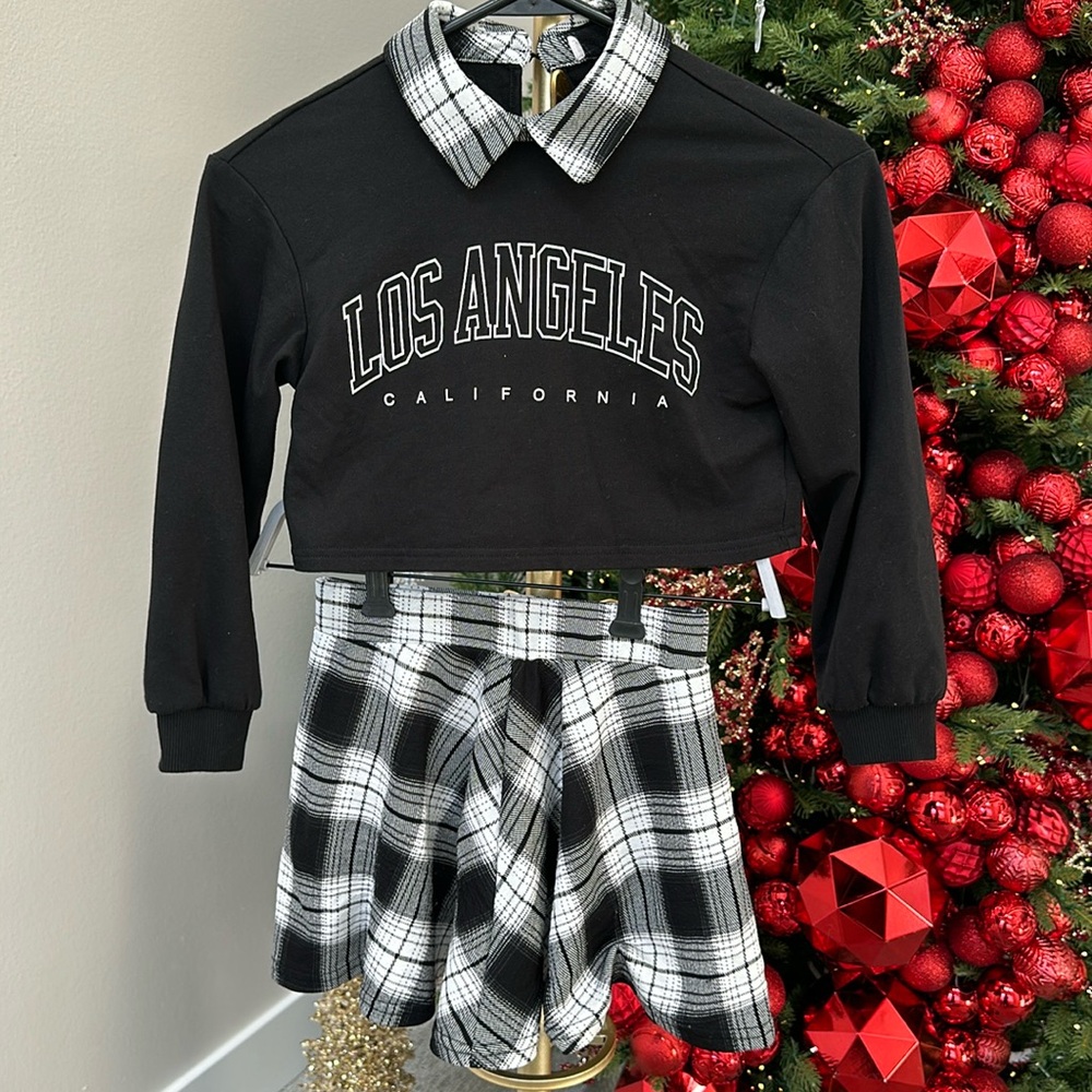 2pc crop collars top and skirt